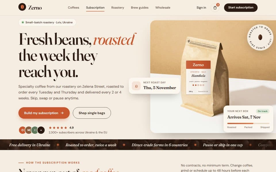 Zerno — Coffee subscription landing page